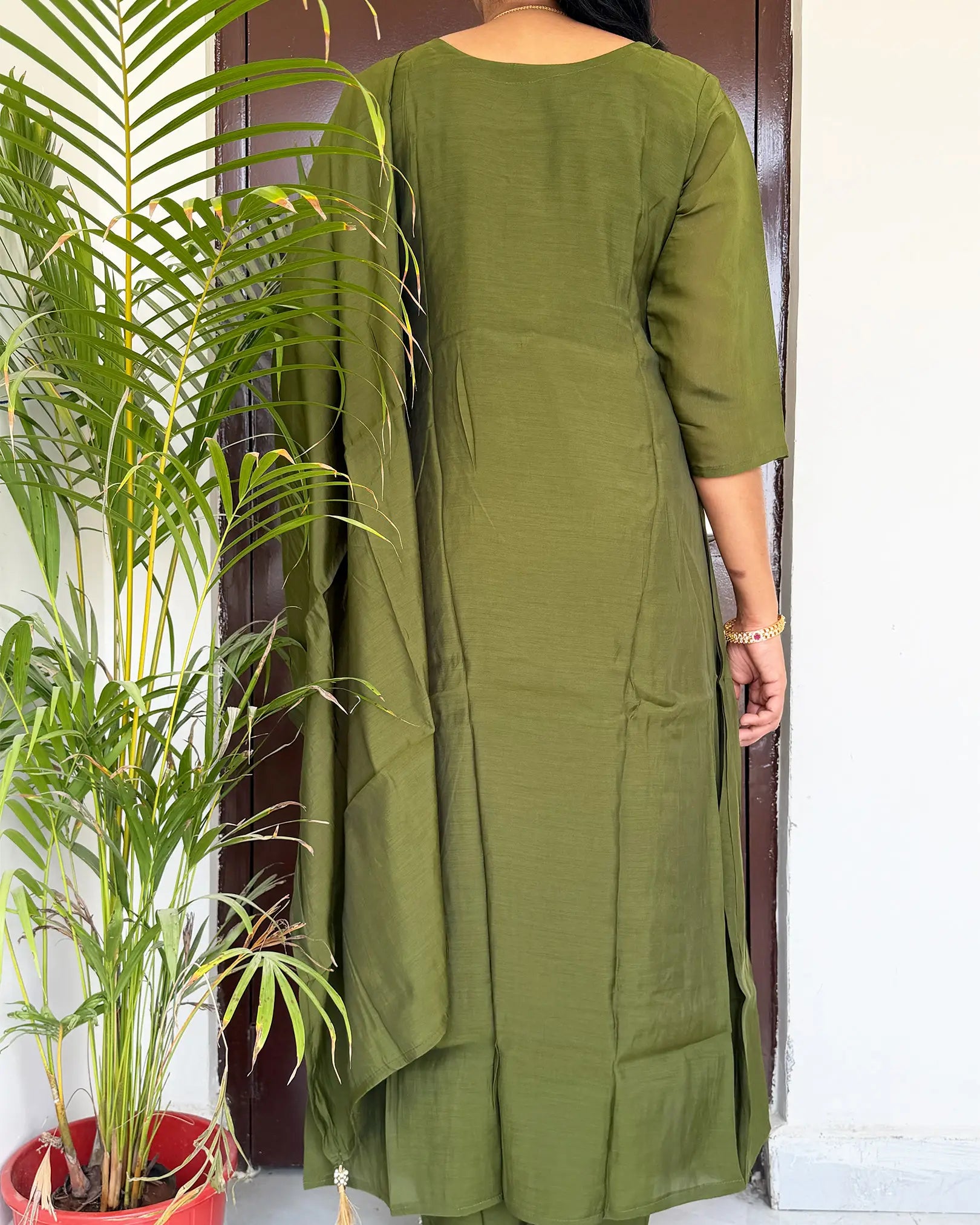 Mehendi green hand embroided anarkali