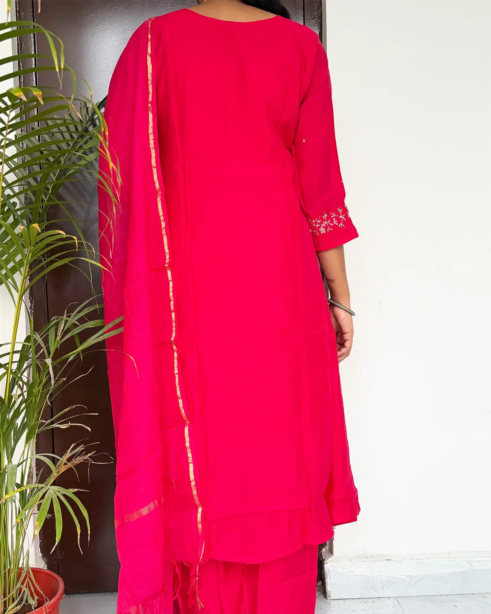 Rani pink hand embroided anarkali