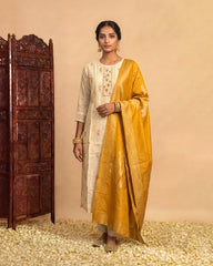 Cream Brocade Silk Suit