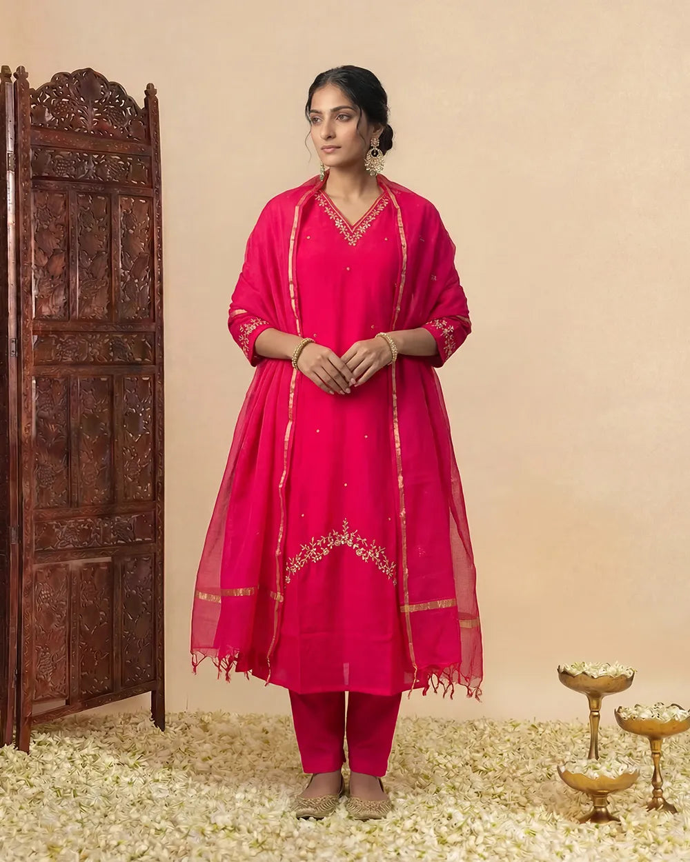 Rani pink hand embroided anarkali