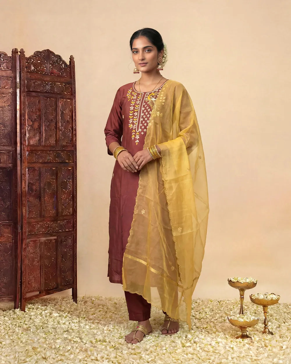 Rich Brown Muslin kurta set