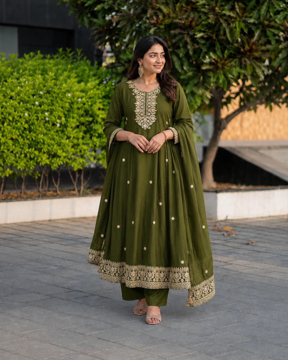 Muslin Jade Anarkali set