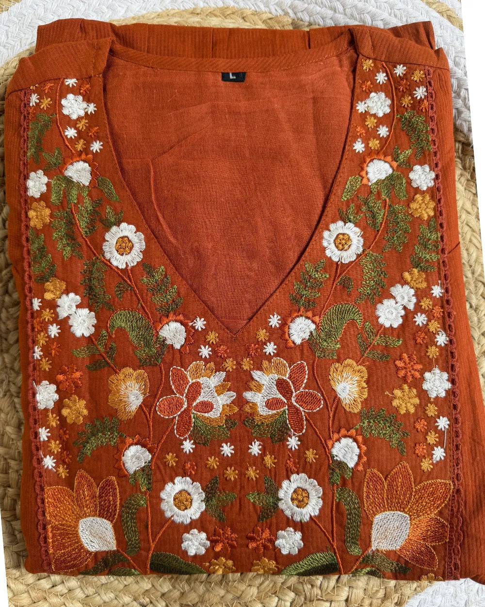 Rust Orange Cotton Anarkali Set