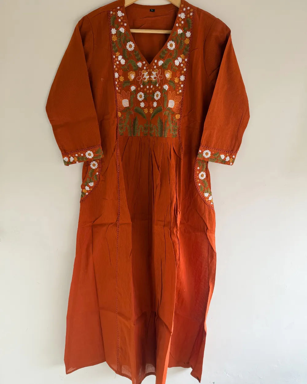 Rust Orange Cotton Anarkali Set