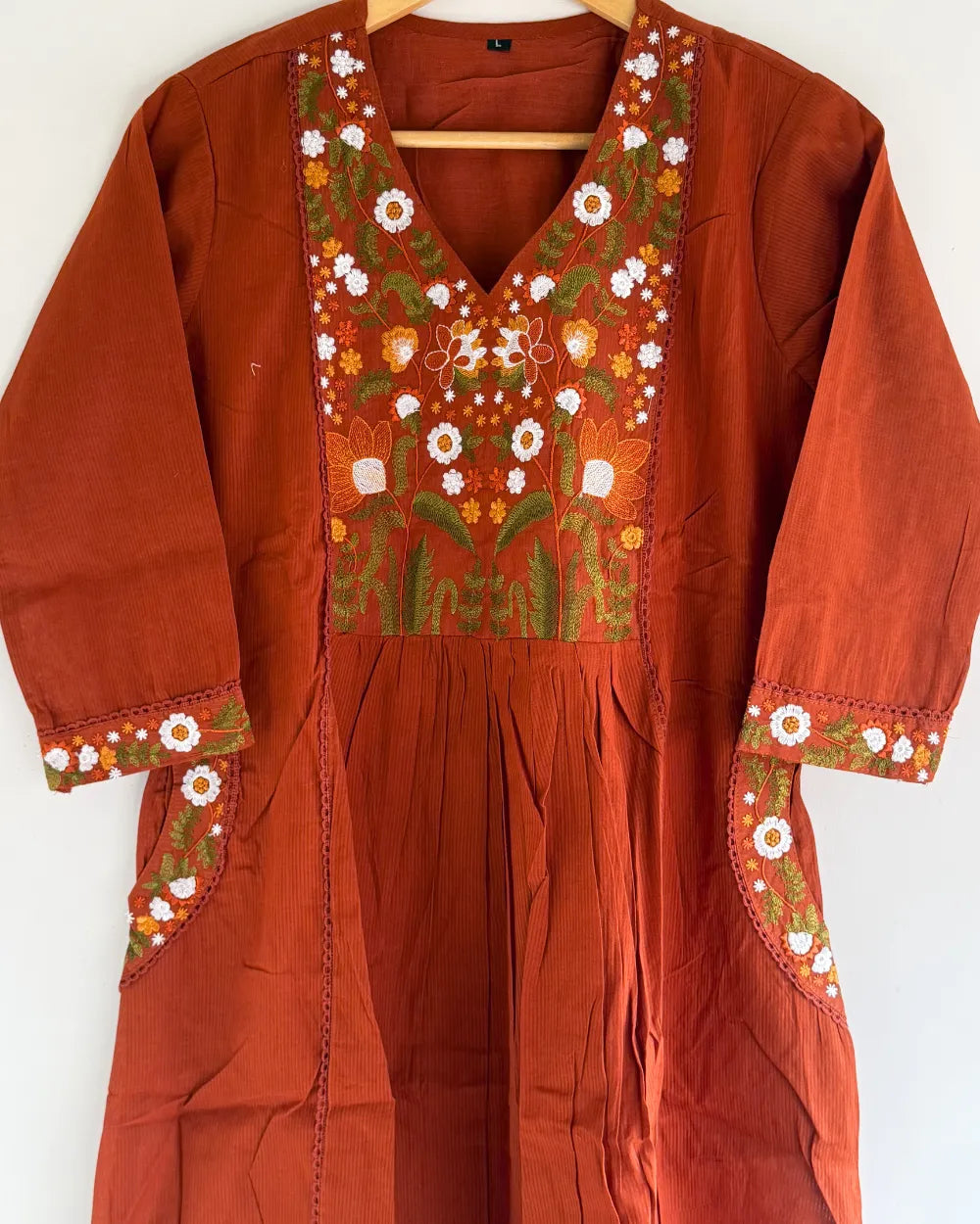 Rust Orange Cotton Anarkali Set